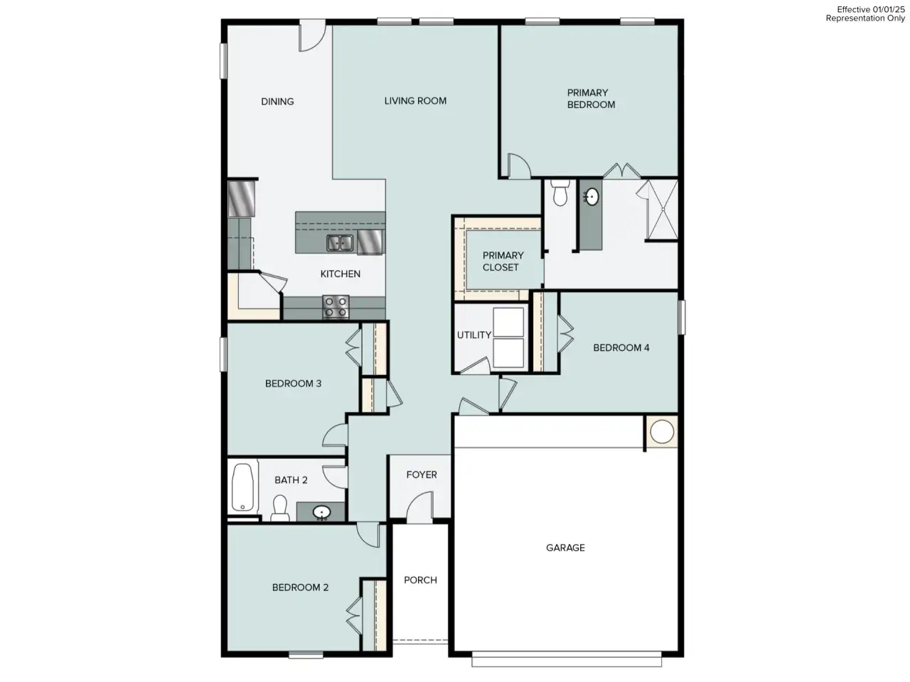 2D floor plan layout of this home in Harvest Ridge, Elgin, TX (Image 2). 2D floor plan layout of this home in Harvest Ridge, Elgin, TX (Image 2).