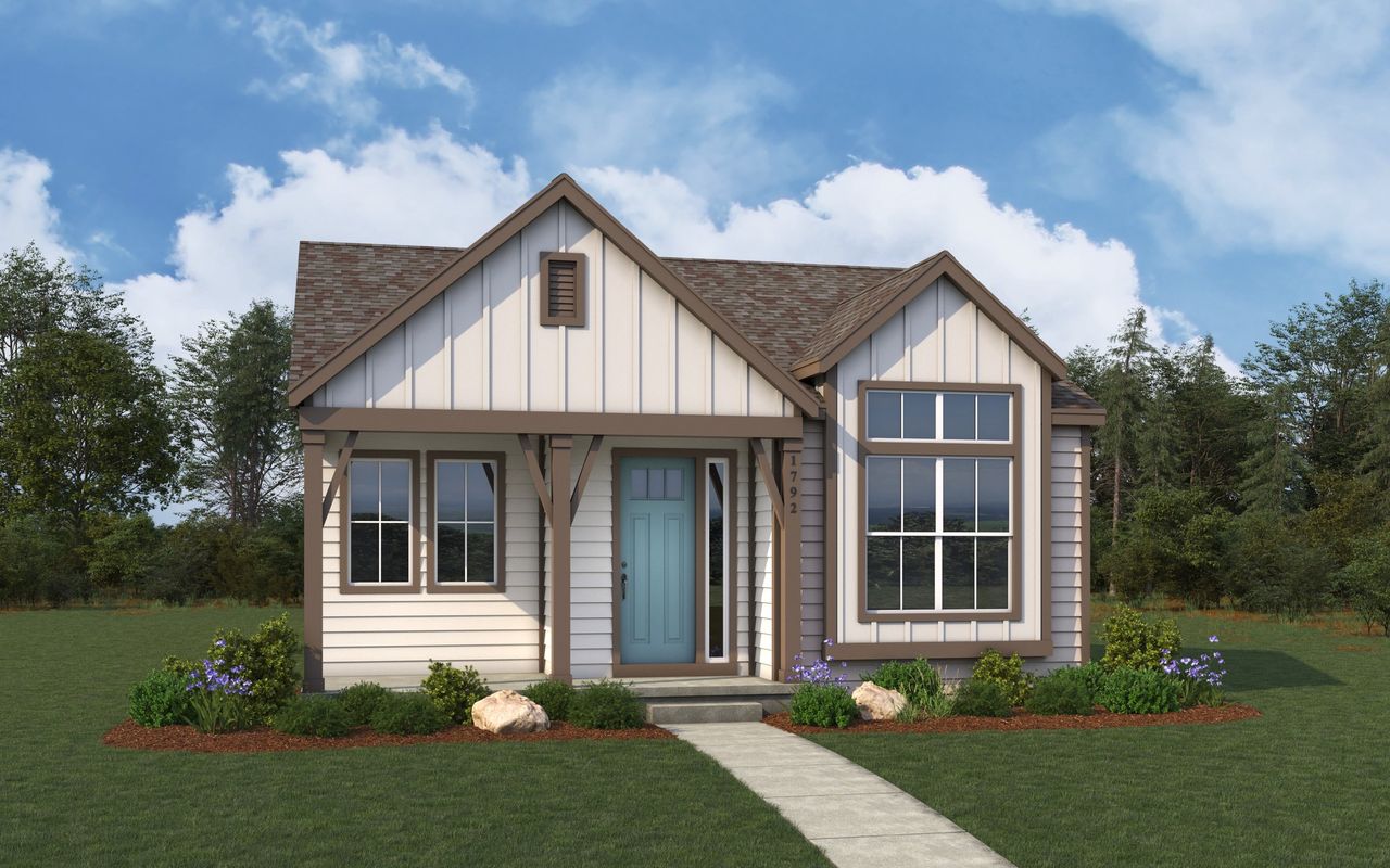 Representative exterior photo of a completed home built from the City Series - Cherry by Brightland Homes in Dillon Pointe - Skyview, Broomfield, CO (Image 2). Representative exterior photo of a completed home built from the City Series - Cherry by Brightland Homes in Dillon Pointe - Skyview, Broomfield, CO (Image 2).