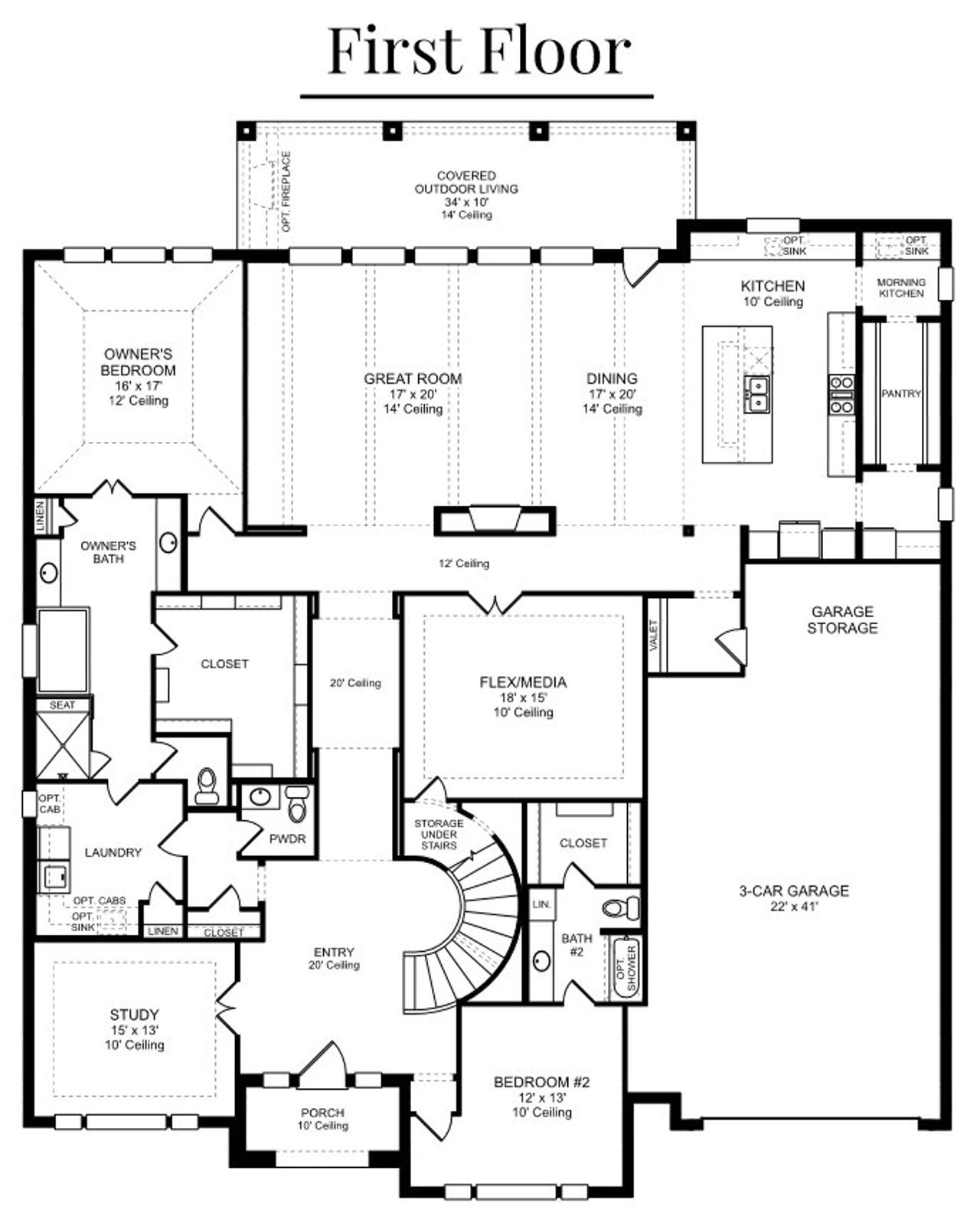 2D floor plan layout for the Plan 7042 by Tradition Homes in Mustang Lakes – 100′, Celina, TX (Image 2).
