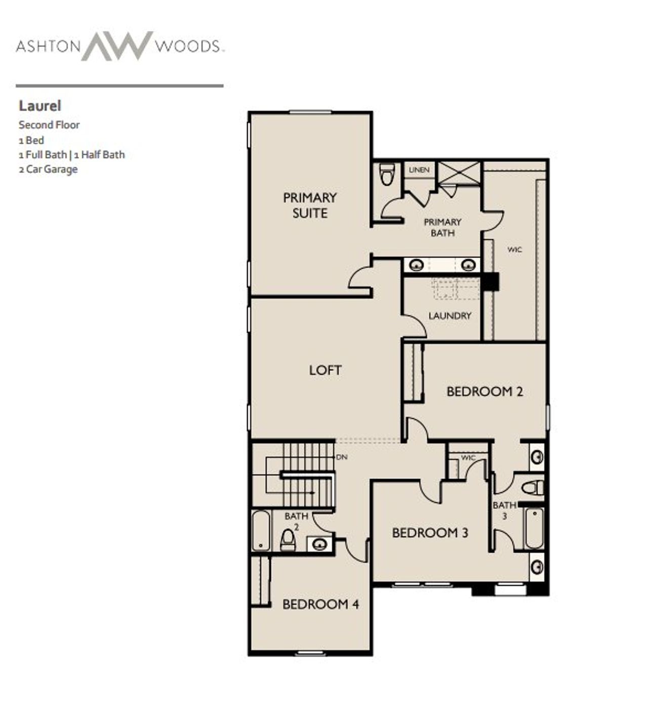2D floor plan layout for the Laurel by Ashton Woods in Estrella Crossing, Laveen, AZ (Image 2).