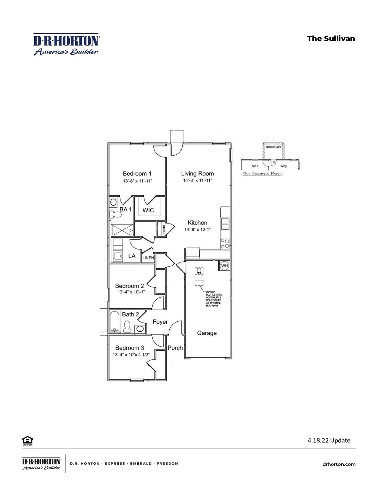 2D floor plan layout for the SULLIVAN by D.R. Horton in Lochaven, Conway, SC (Image 2).