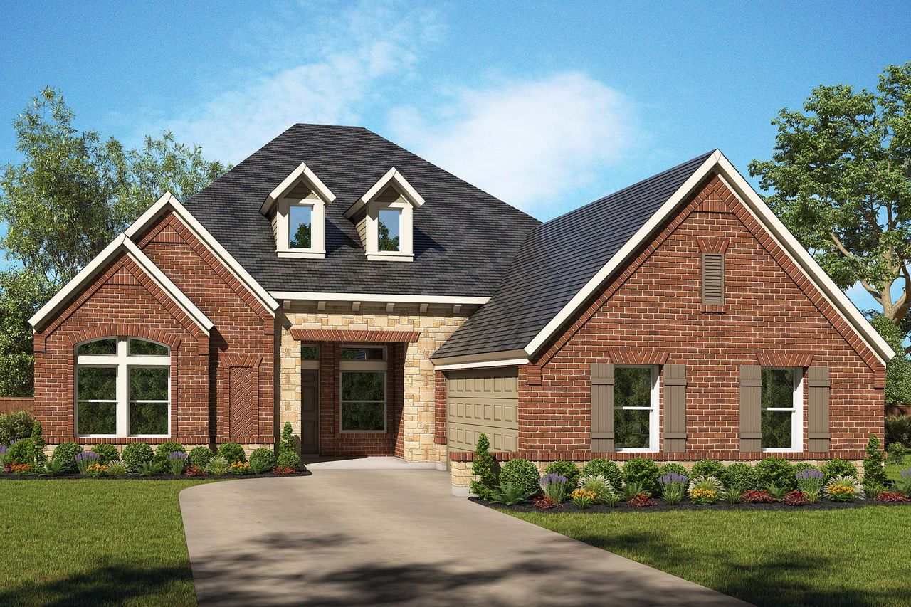 Representative exterior photo of a completed home built from the The Chamberlaine by David Weekley Homes in Goodland – Manor Series, Venus, TX (Image 2).