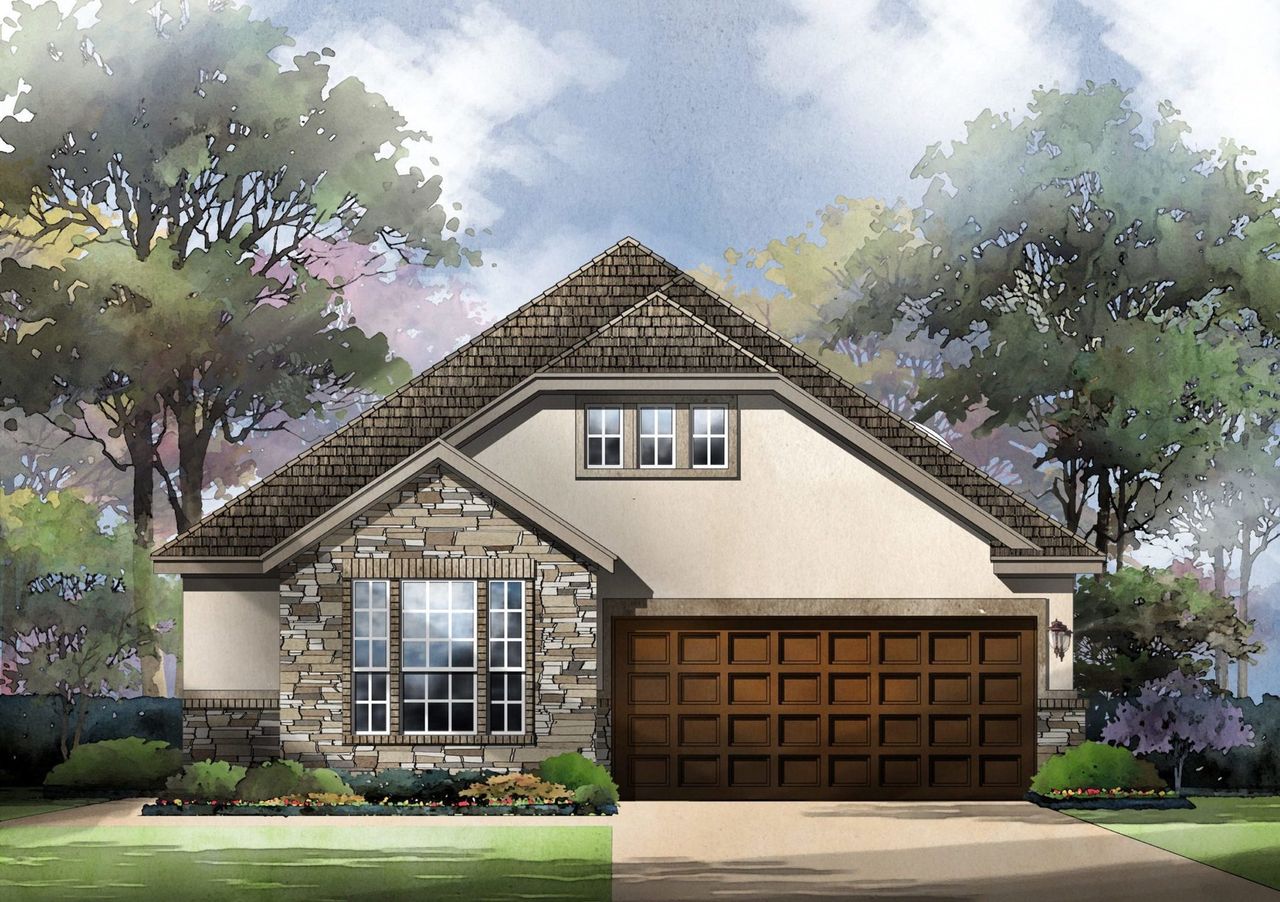 Representative exterior photo of a completed home built from the Berwyn by Sitterle Homes in Willis Ranch, San Antonio, TX (Image 2). Representative exterior photo of a completed home built from the Berwyn by Sitterle Homes in Willis Ranch, San Antonio, TX (Image 2).