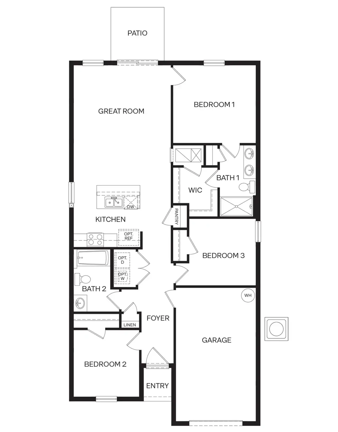 2D floor plan layout of this home in Woodside at Ormond Station, Ormond Beach, FL (Image 2).