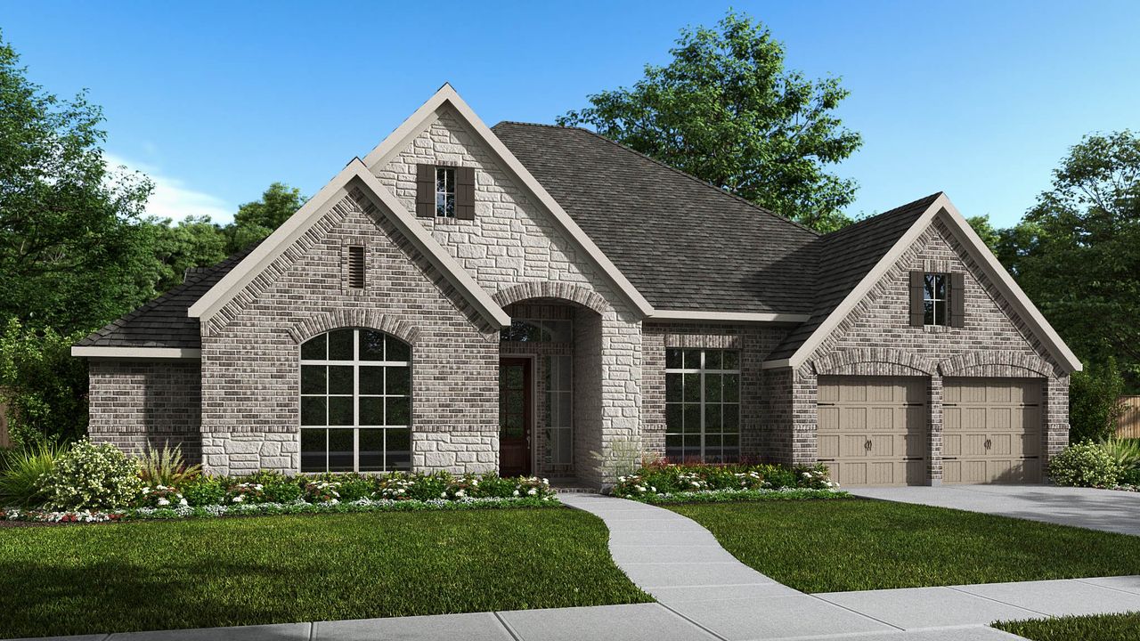 Representative exterior photo of a completed home built from the 3526W by Perry Homes in Parkside On The River West 70'/80', Georgetown, TX (Image 2).