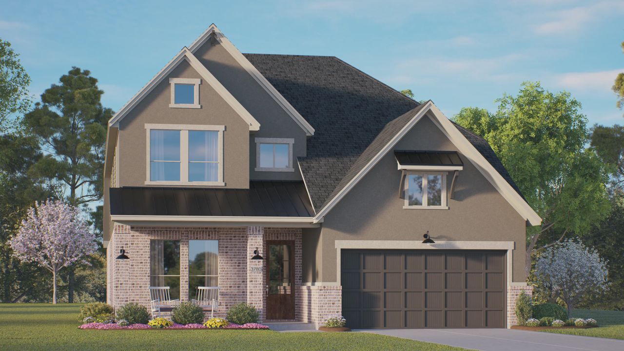 Front exterior of a new home in Wood Leaf Reserve, Tomball, TX, highlighting curb appeal (Image 2).