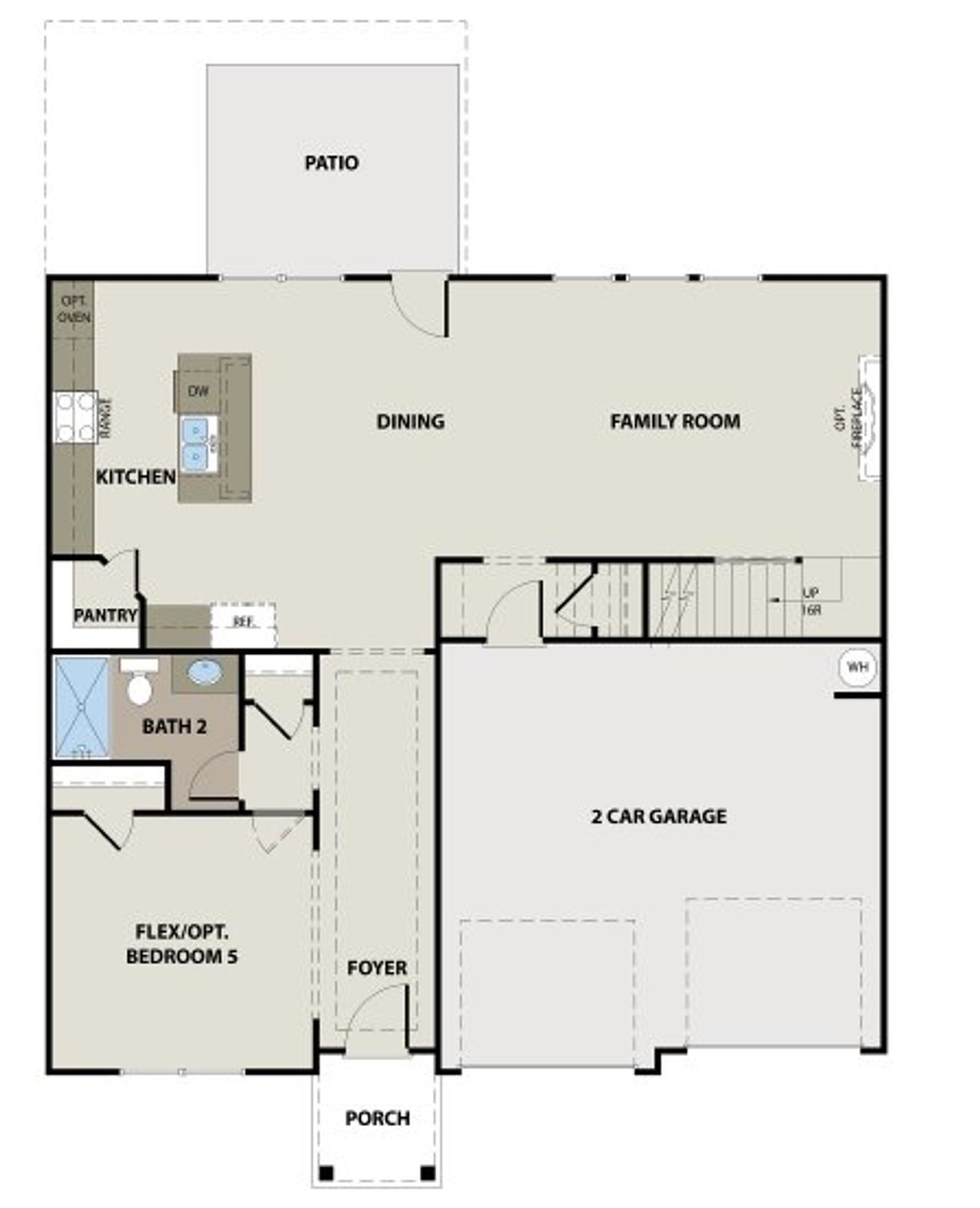 2D floor plan layout for the Montrose by Peachtree Building Group in Harley Farms South, Bonaire, GA (Image 2).