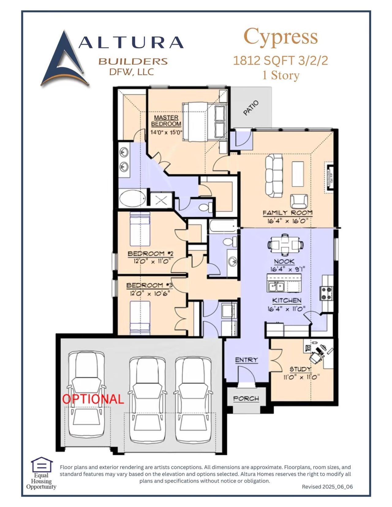 2D floor plan layout for the Cypress by Altura Homes in Fox Landing, Caddo Mills, TX (Image 2).