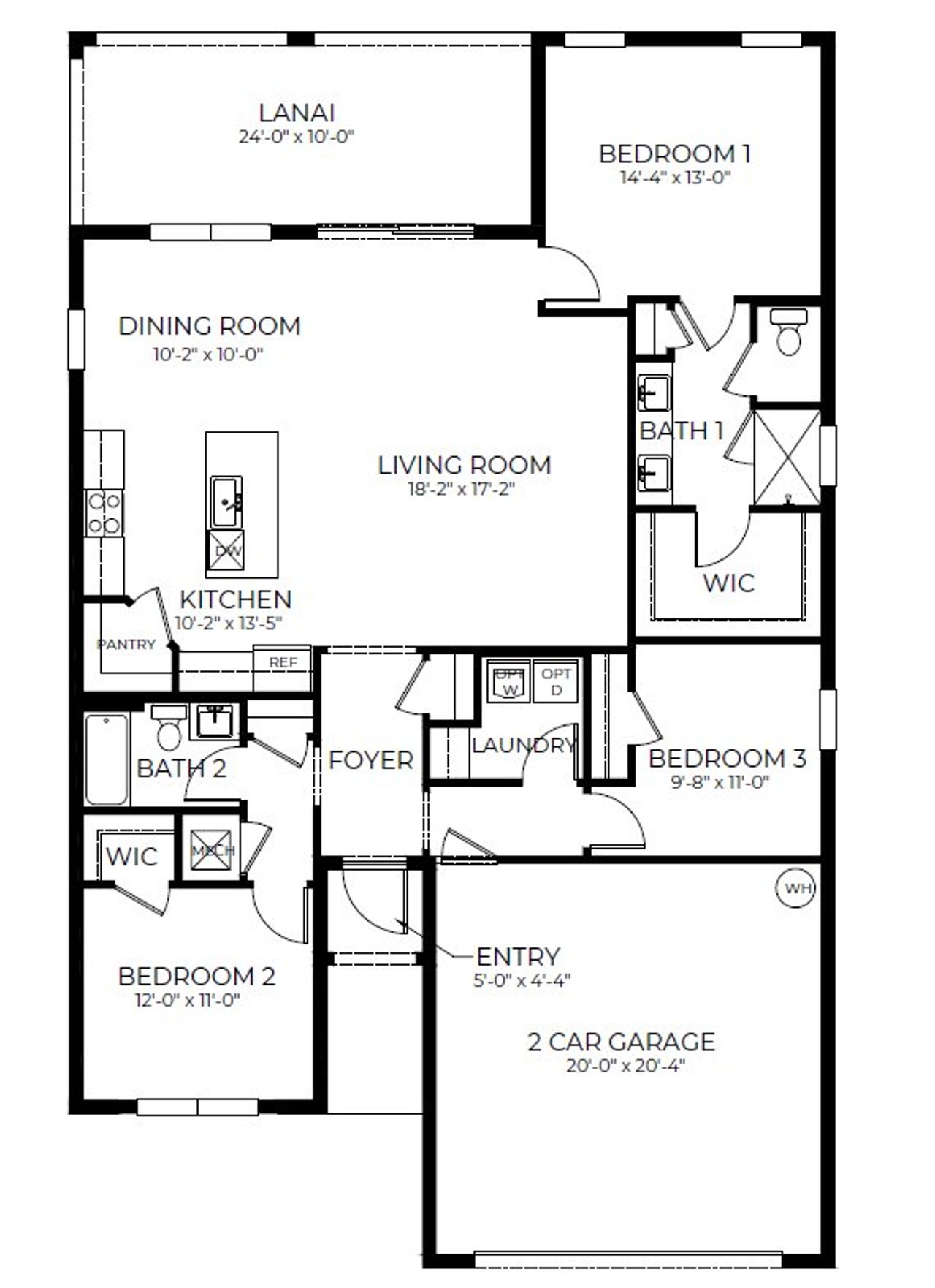 2D floor plan layout for the Avon by D.R. Horton in Sandpiper Square, Stuart, FL (Image 2).