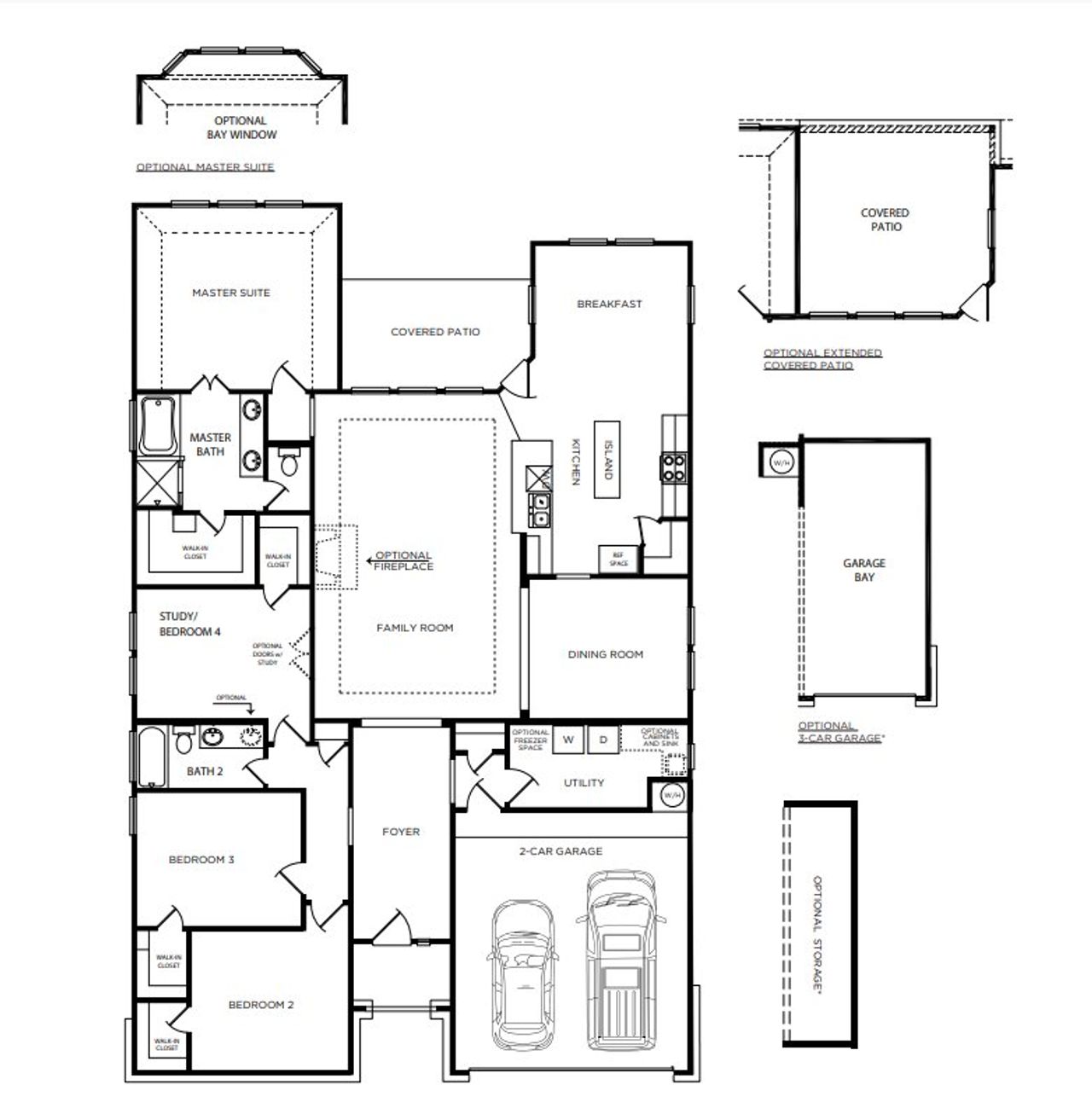 2D floor plan layout for the The Adams by McKinley Homes in Stone Creek Ranch, Hockley, TX (Image 2).