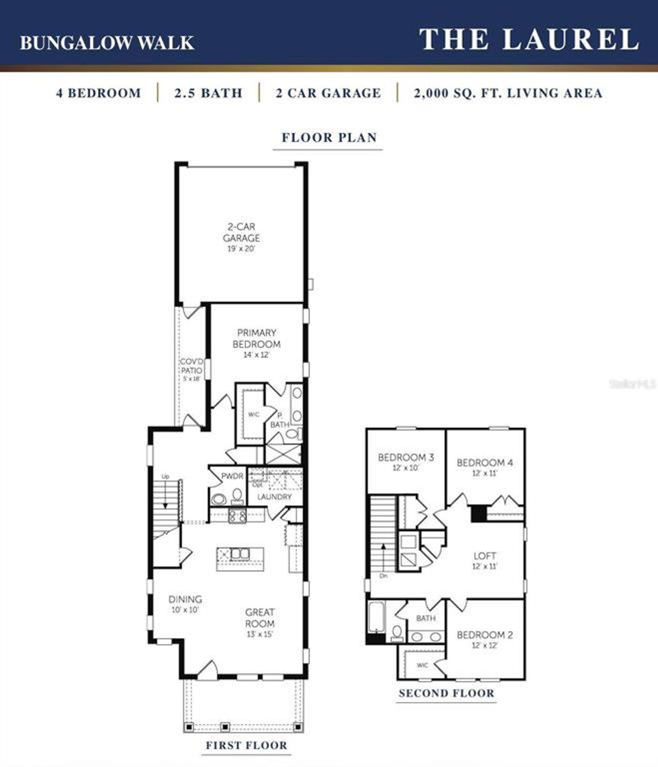 2D floor plan layout of this home in Bungalow Walk at Lakewood Ranch, Lakewood Ranch, FL (Image 2).