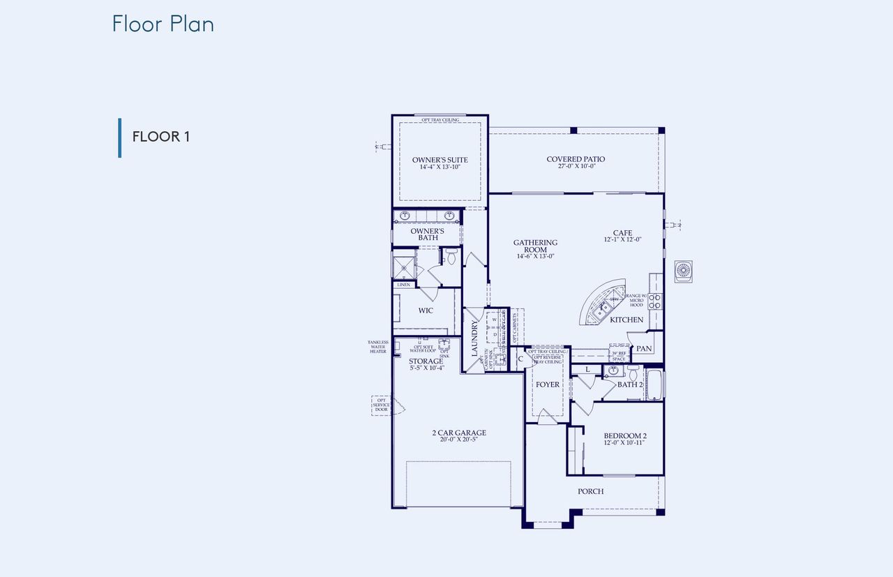 2D floor plan layout of this home in Sun City Festival, Buckeye, AZ (Image 2).