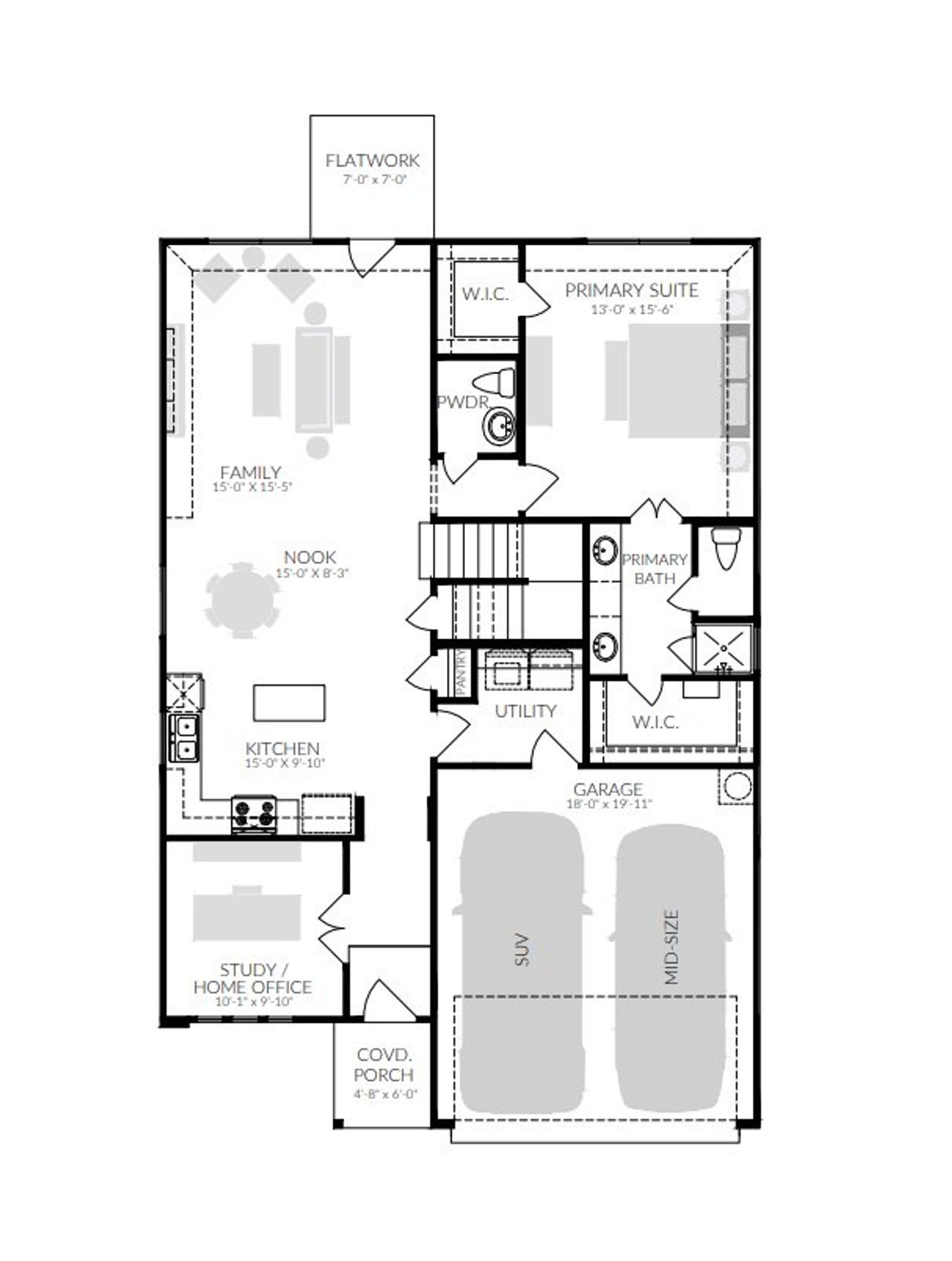 2D floor plan layout of this home in Prairie Winds, Hutto, TX (Image 2).