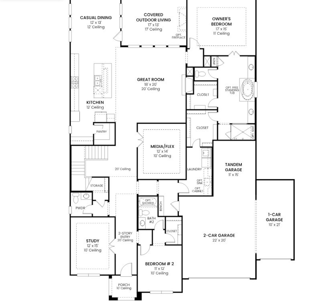 2D floor plan layout for the Plan 5081 by Tradition Homes in Mosaic – 70′ Lots, Prosper, TX (Image 2). 2D floor plan layout for the Plan 5081 by Tradition Homes in Mosaic – 70′ Lots, Prosper, TX (Image 2).