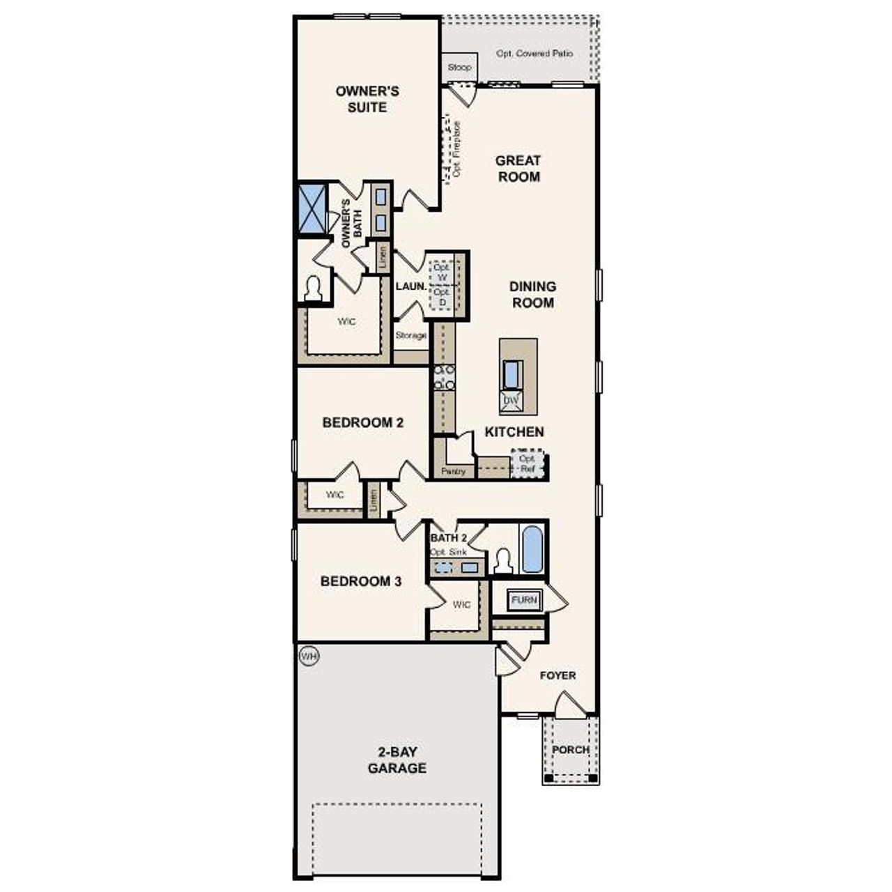 2D floor plan layout of this home in Trinity Ranch, Elgin, TX (Image 2).
