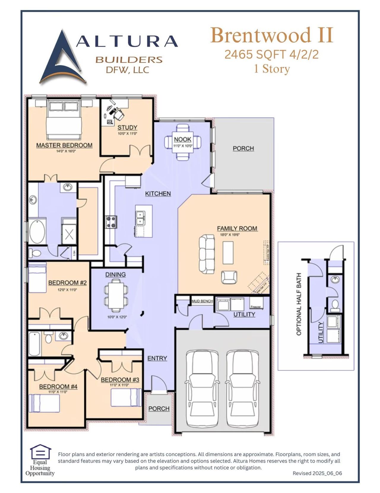 2D floor plan layout for the Brentwood II by Altura Homes in Forest Ridge, Greenville, TX (Image 2).