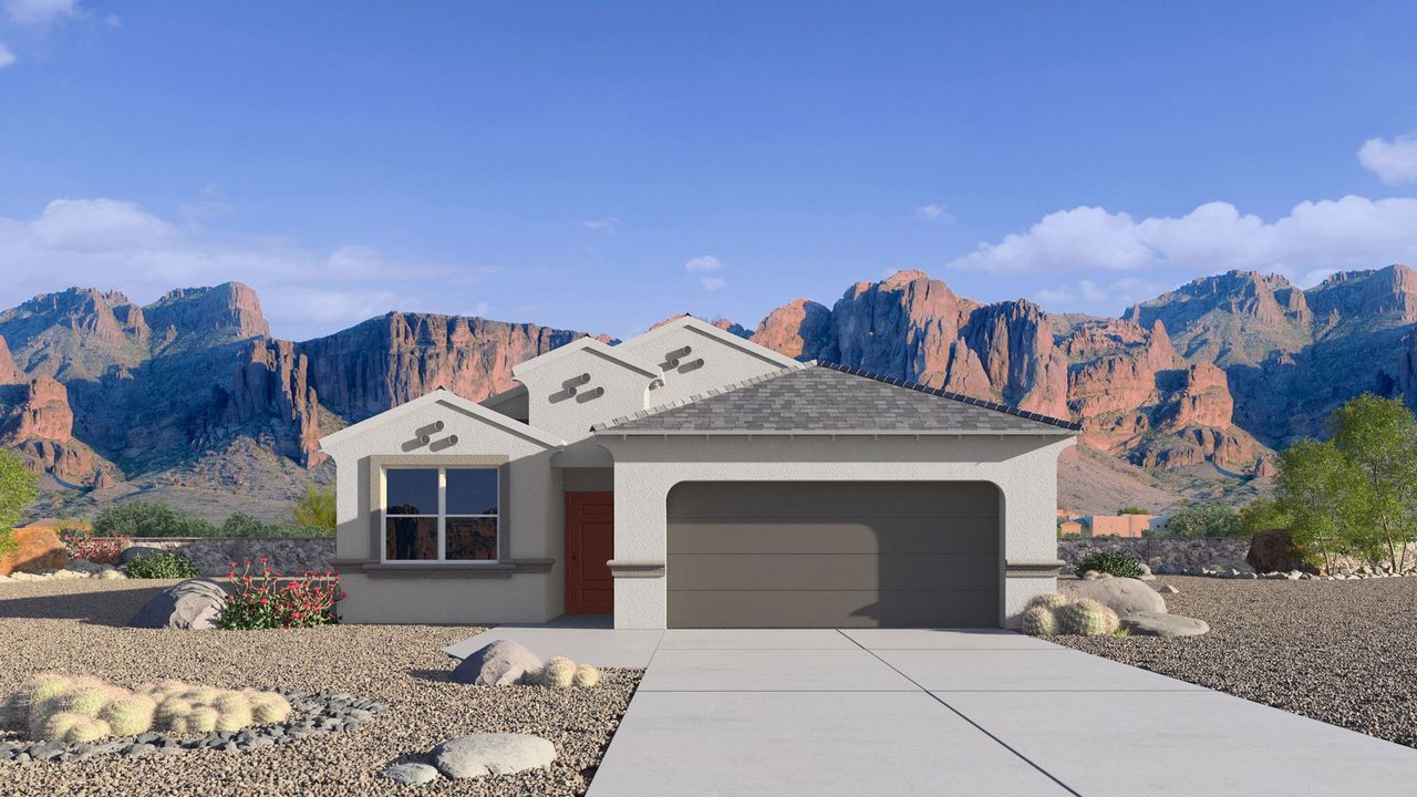 Representative exterior photo of a completed home built from the Raven by D.R. Horton in Quail Ranch, San Tan Valley, AZ (Image 2).