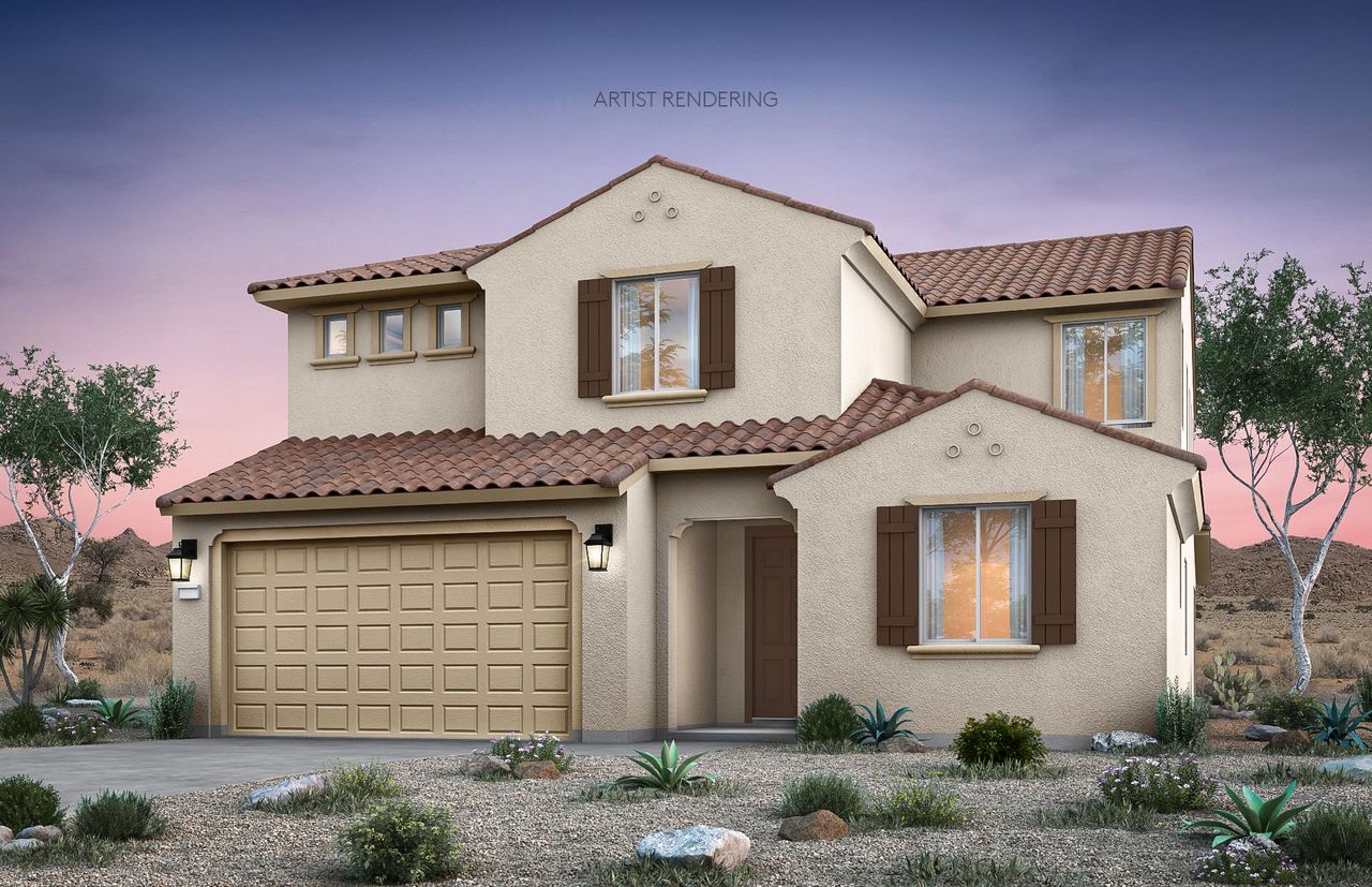 Front exterior of a new home in Soleo, San Tan Valley, AZ, highlighting curb appeal (Image 2).