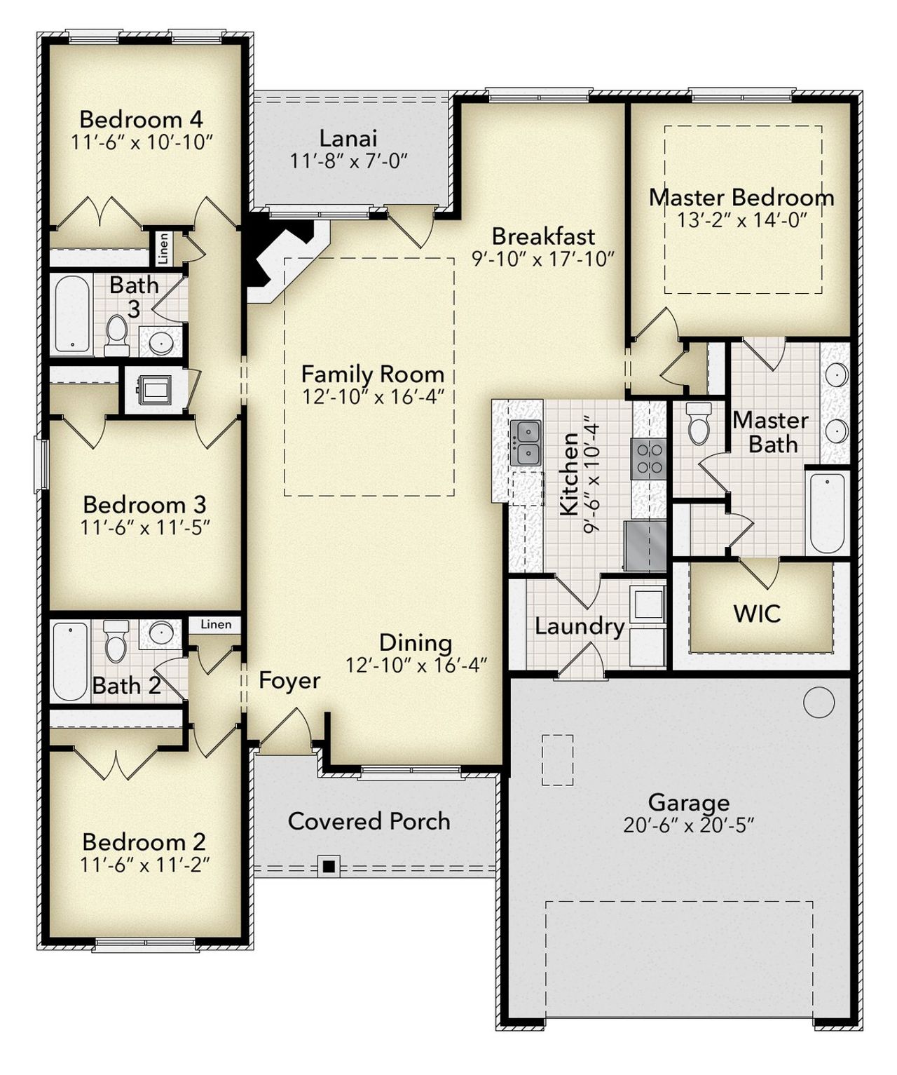 2D floor plan layout of this home in Parkbrook, Panama City, FL (Image 2).