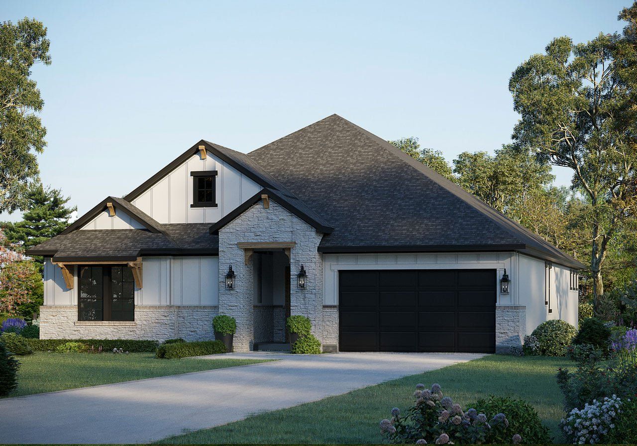 Representative exterior photo of a completed home built from the Lincoln 5130 by GFO Home in The Grove at Blackhawk, Pflugerville, TX (Image 2). Representative exterior photo of a completed home built from the Lincoln 5130 by GFO Home in The Grove at Blackhawk, Pflugerville, TX (Image 2).
