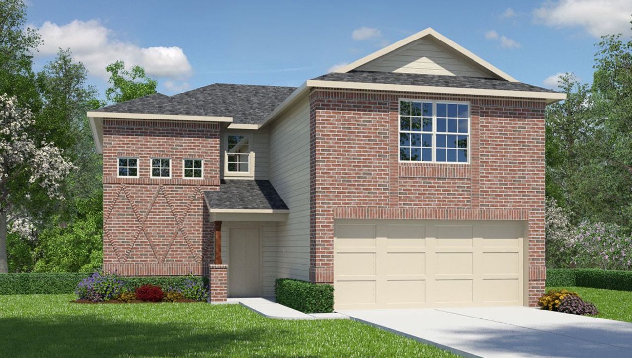 Representative exterior photo of a completed home built from the The Wooden by D.R. Horton in Hunters Ranch, San Antonio, TX (Image 2).