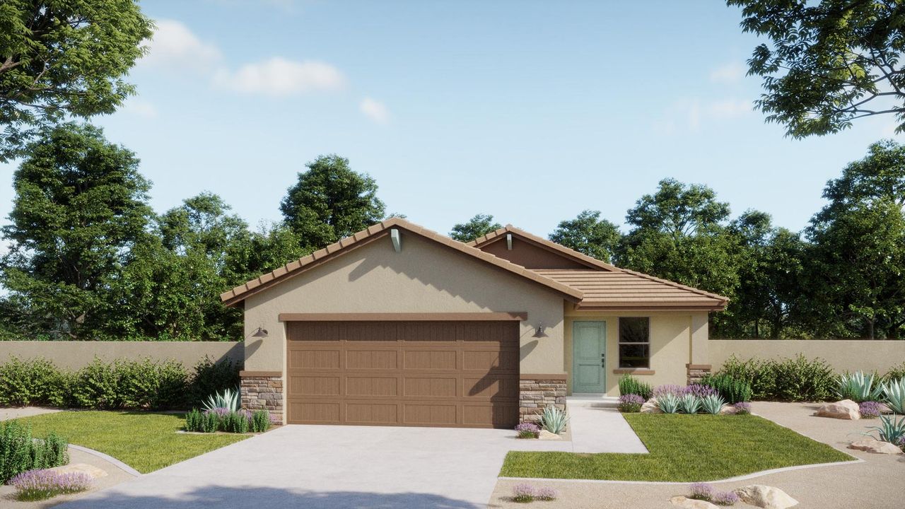 Representative exterior photo of a completed home built from the Summit by Risewell Homes in Wildera – Crest Series, San Tan Valley, AZ (Image 2).