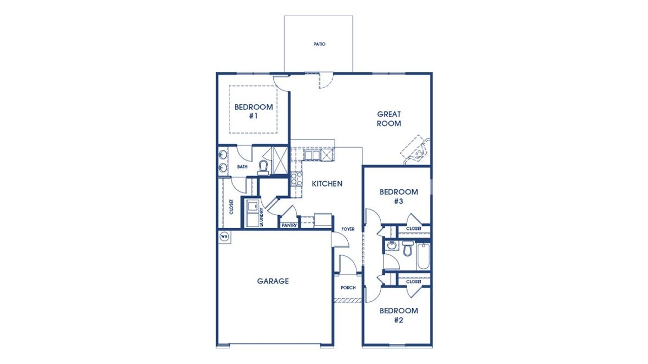 2D floor plan layout of this home in Cottages at Blue Ridge, Bonaire, GA (Image 2).