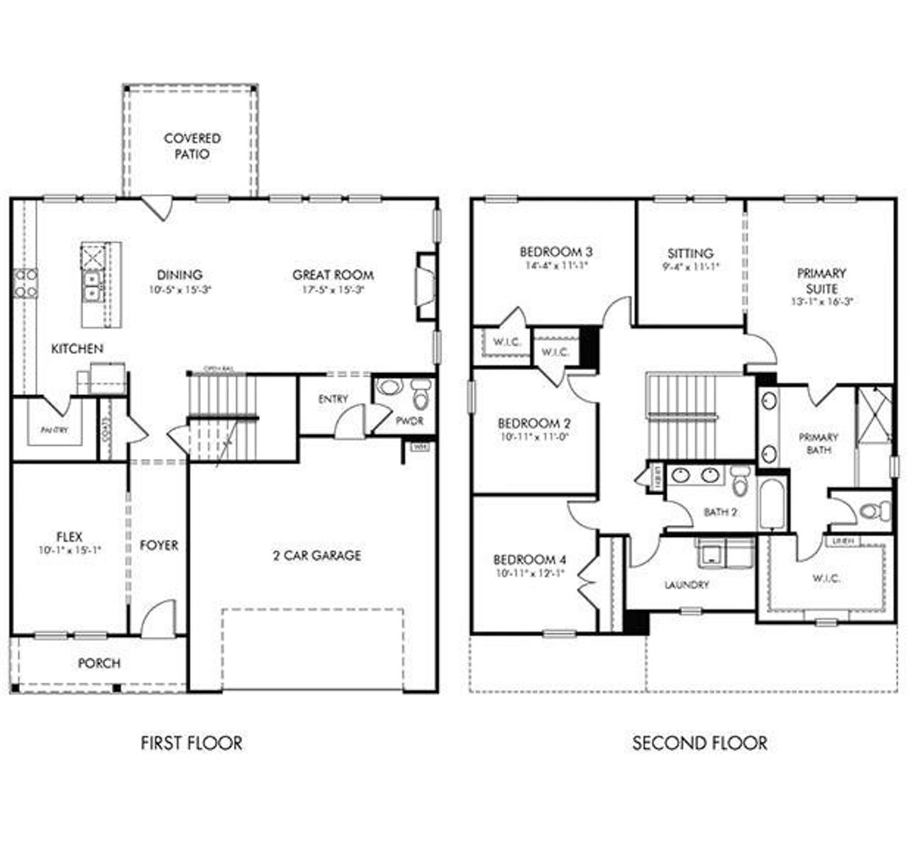 2D floor plan layout of this home in Creekside at Oxford Park, Fairburn, GA (Image 2).