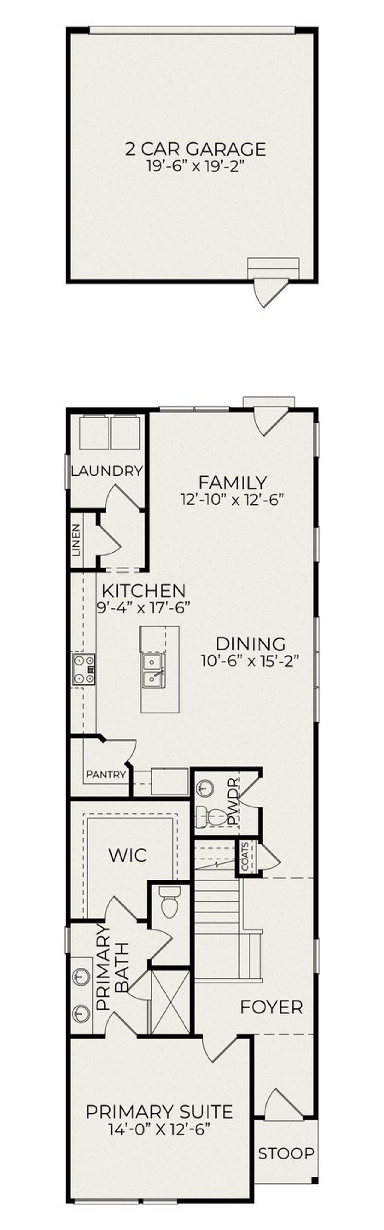 2D floor plan layout for the Evergreen A by Homes by Dickerson in Chatham Park, Pittsboro, NC (Image 2). 2D floor plan layout for the Evergreen A by Homes by Dickerson in Chatham Park, Pittsboro, NC (Image 2).