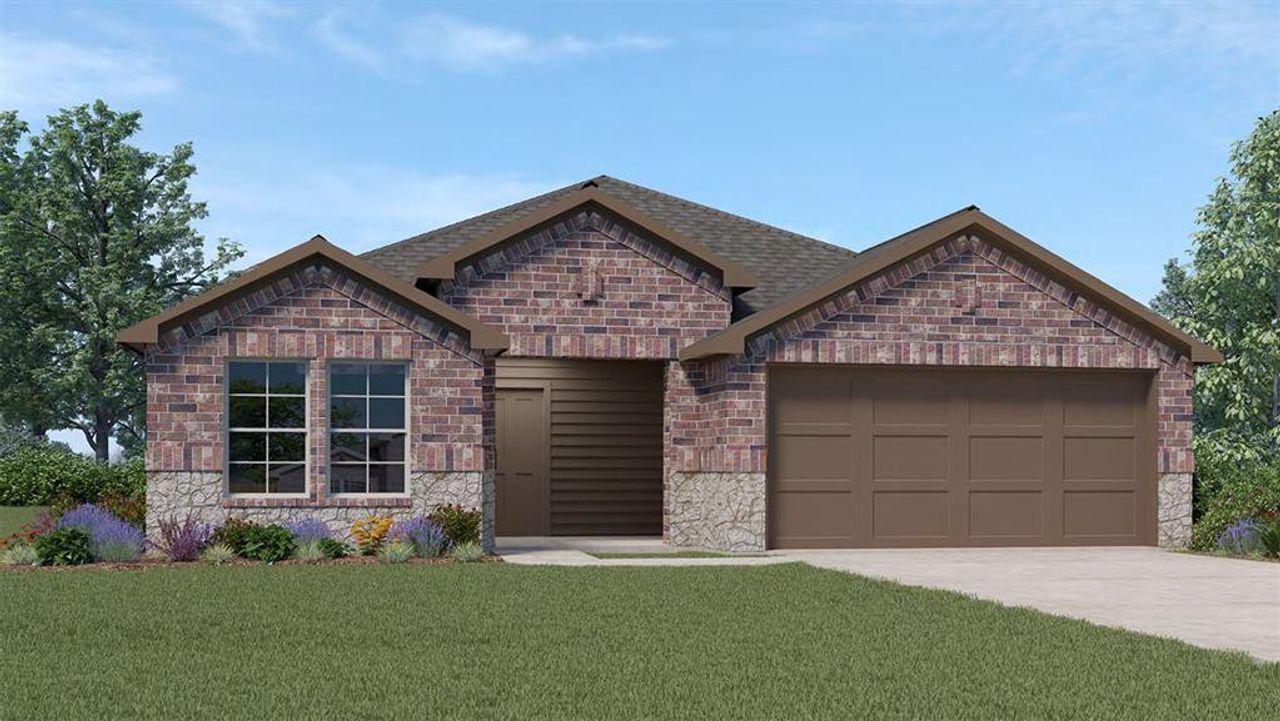 Front exterior of a new home in Stonewyck Farms, Ennis, TX, highlighting curb appeal (Image 2).