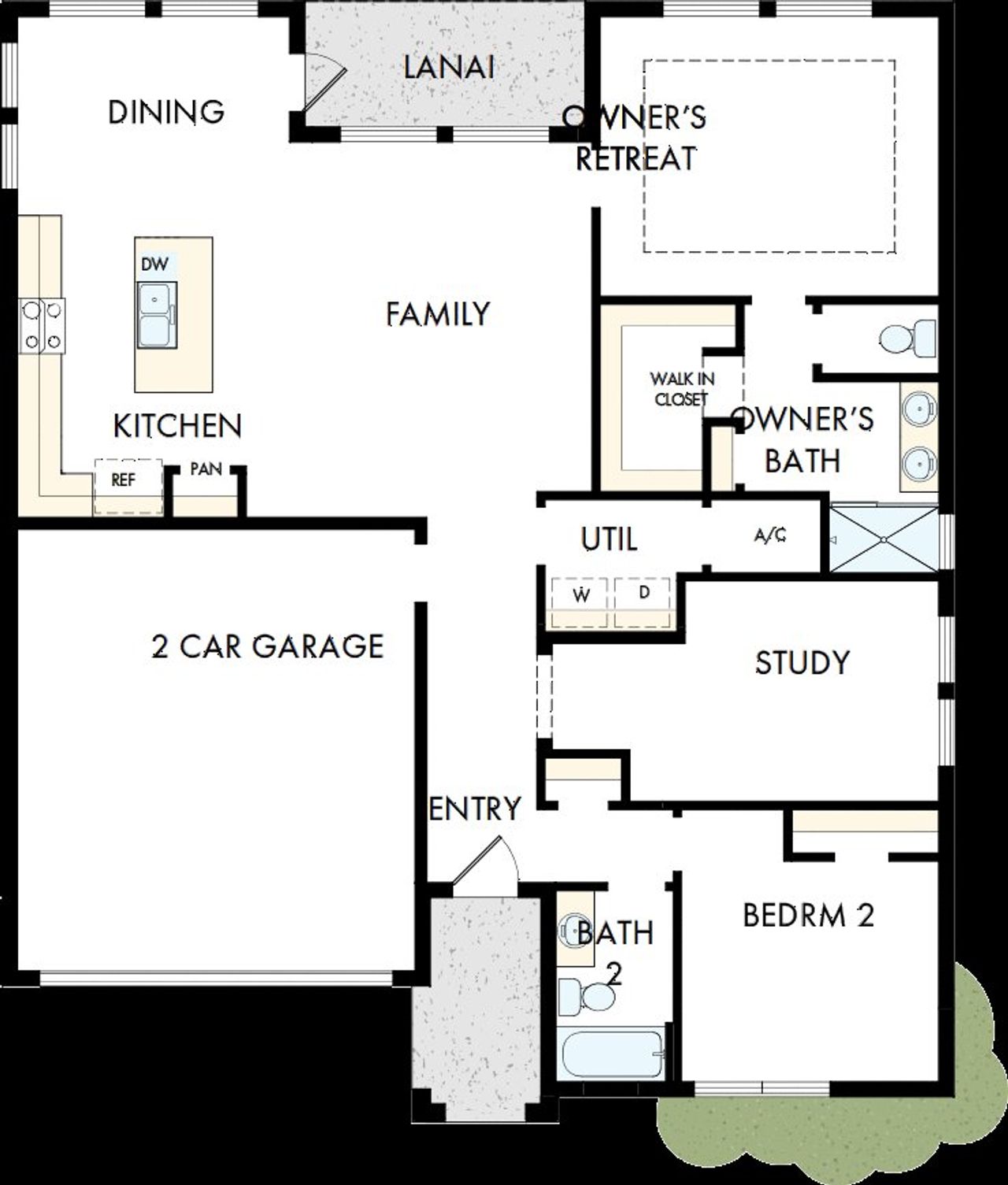 2D floor plan layout of this home in Waterset Bungalow Series, Apollo Beach, FL (Image 2).