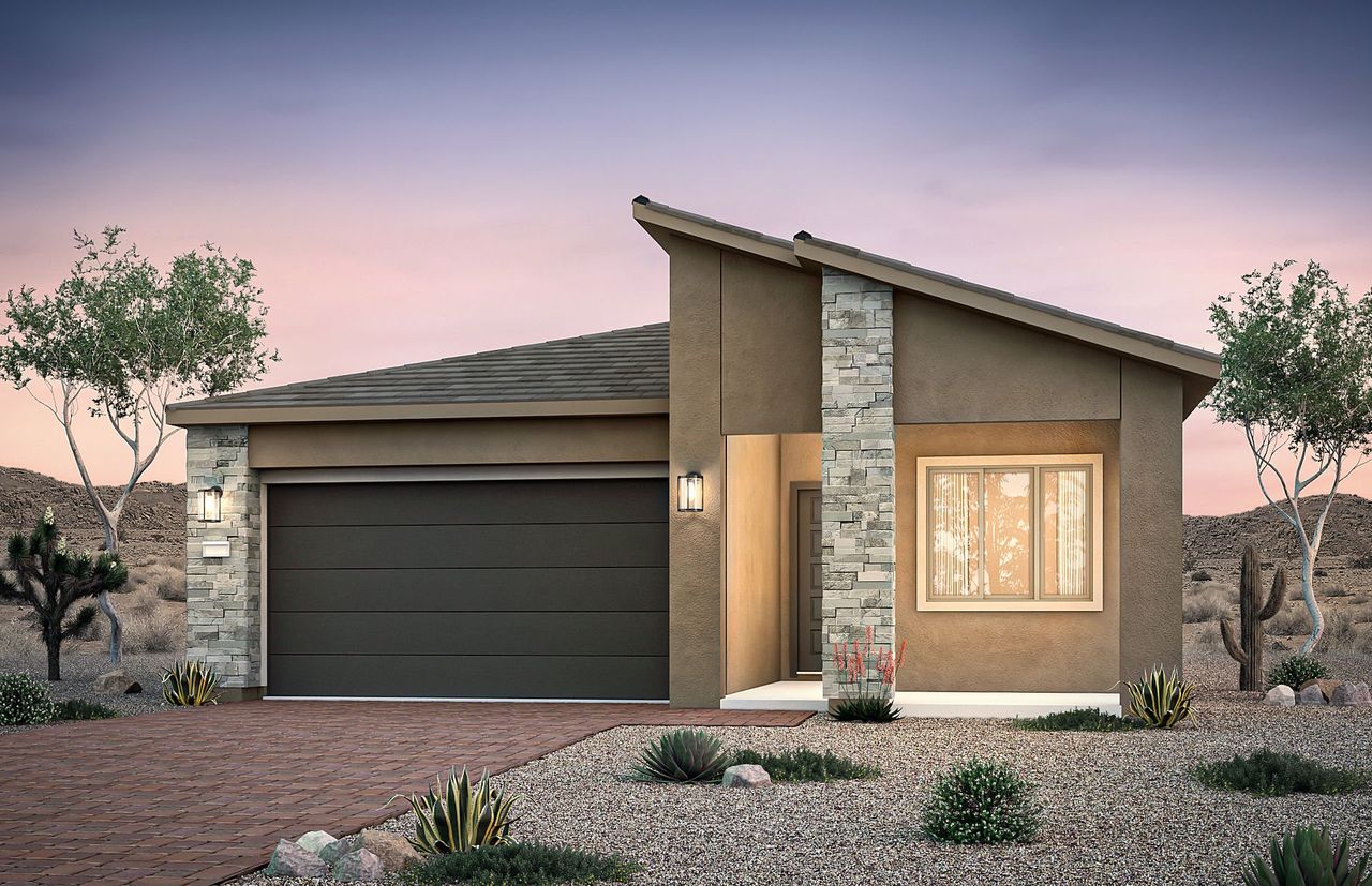 Representative exterior photo of a completed home built from the Haskell by Pulte Homes in Regent Hills - Meadow Series, Buckeye, AZ (Image 2). Representative exterior photo of a completed home built from the Haskell by Pulte Homes in Regent Hills - Meadow Series, Buckeye, AZ (Image 2).