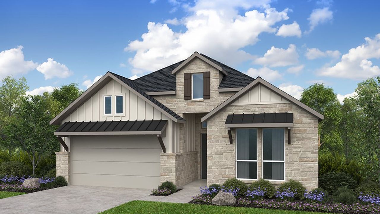 Representative exterior photo of a completed home built from the Clara by Taylor Morrison in Blue Creek Trails, Richmond, TX (Image 2). Representative exterior photo of a completed home built from the Clara by Taylor Morrison in Blue Creek Trails, Richmond, TX (Image 2).