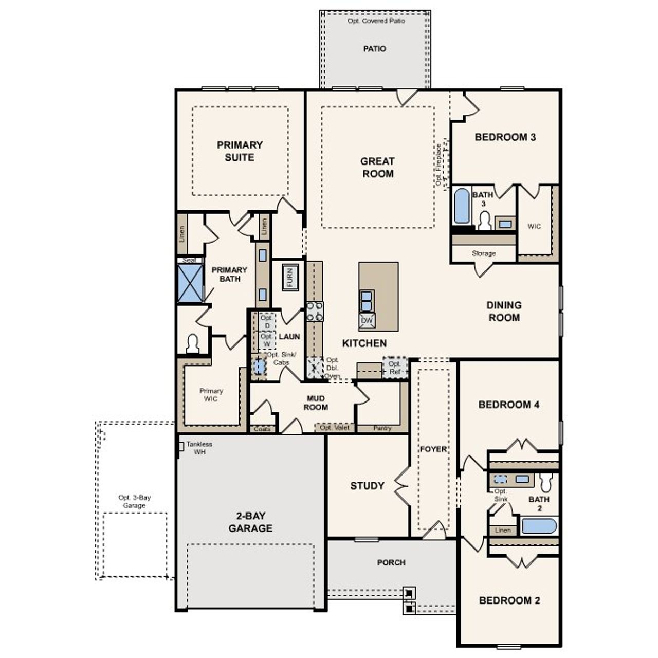 2D floor plan layout for the Bradberry by Century Communities in The Preserve at Brushy Creek, Caddo Mills, TX (Image 2). 2D floor plan layout for the Bradberry by Century Communities in The Preserve at Brushy Creek, Caddo Mills, TX (Image 2).