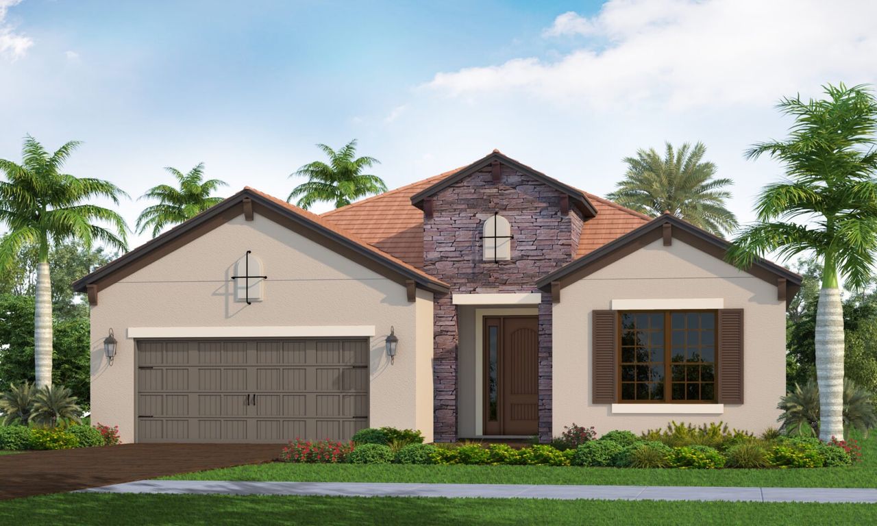 Representative exterior photo of a completed home built from the Eventide 4 by Neal Communities in Vistera of Venice, Nokomis, FL (Image 2). Representative exterior photo of a completed home built from the Eventide 4 by Neal Communities in Vistera of Venice, Nokomis, FL (Image 2).