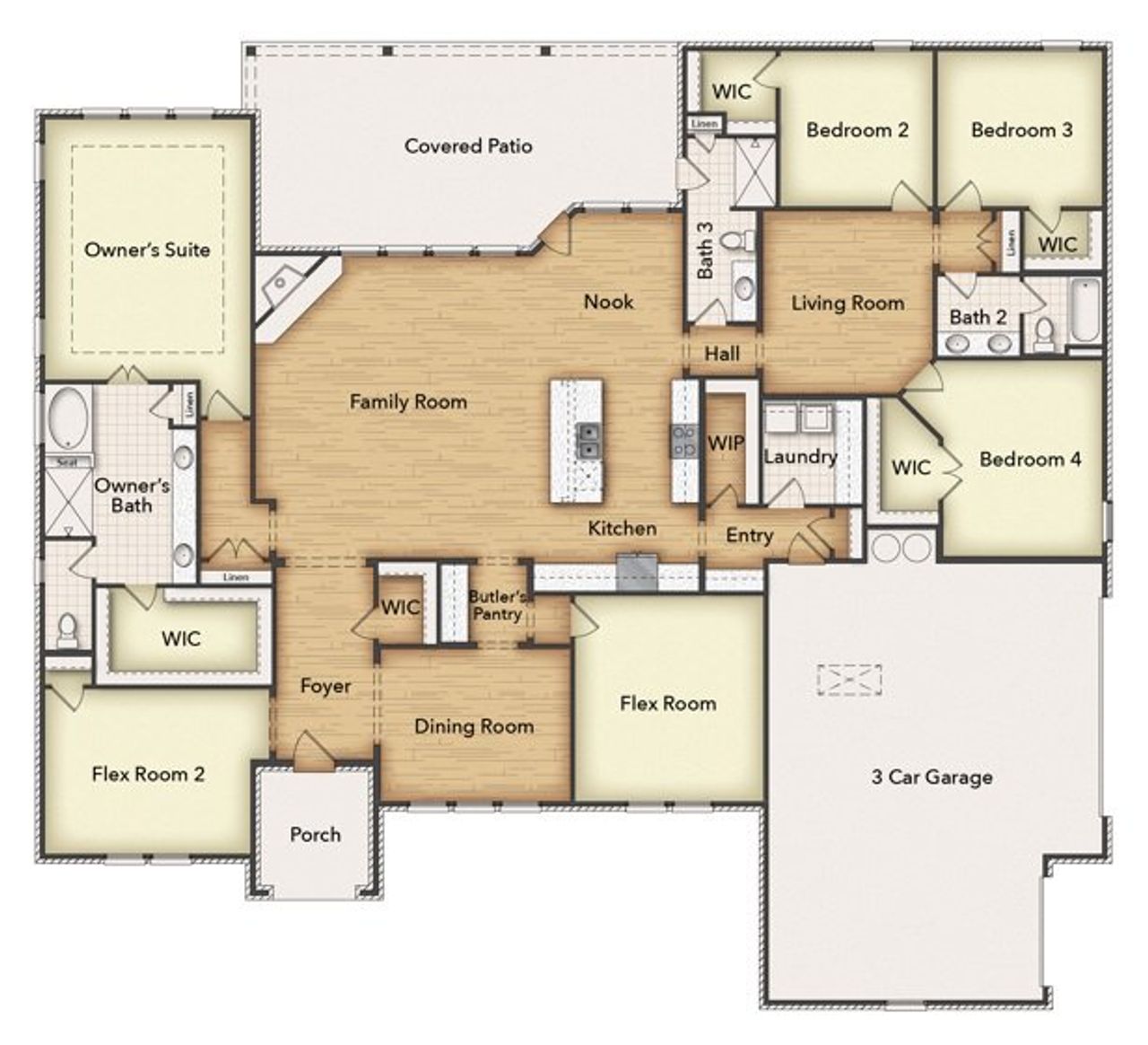 2D floor plan layout of this home in Grayson Ridge, Van Alstyne, TX (Image 2). 2D floor plan layout of this home in Grayson Ridge, Van Alstyne, TX (Image 2).