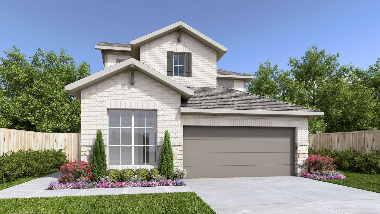 Representative exterior photo of a completed home built from the 2370W by Perry Homes in Legacy At Lake Dunlap 40', New Braunfels, TX (Image 2).