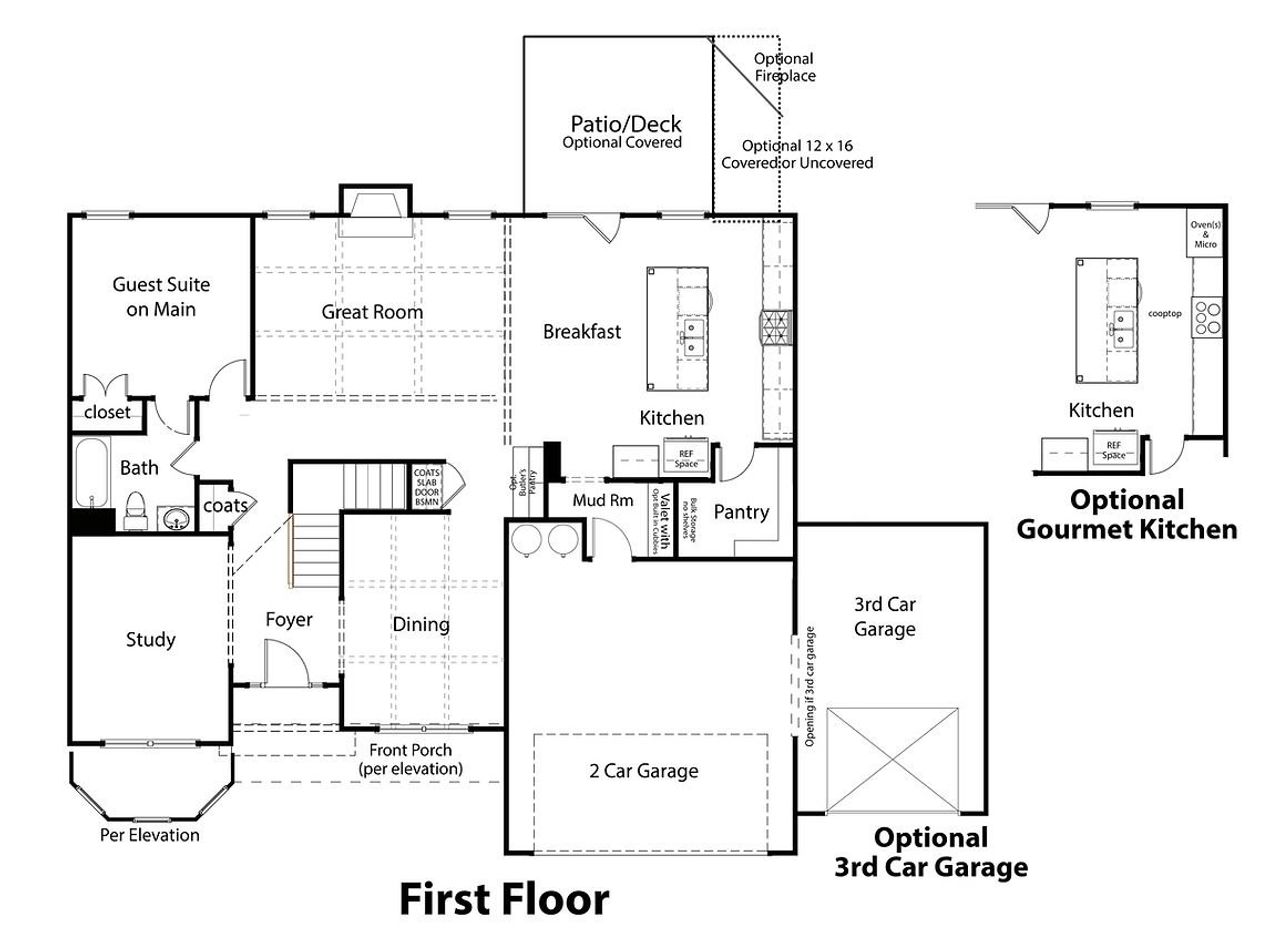 2D floor plan layout for the The Chelsea by Creekside Home Builders Group in Hidden Fields, Hoschton, GA (Image 2).
