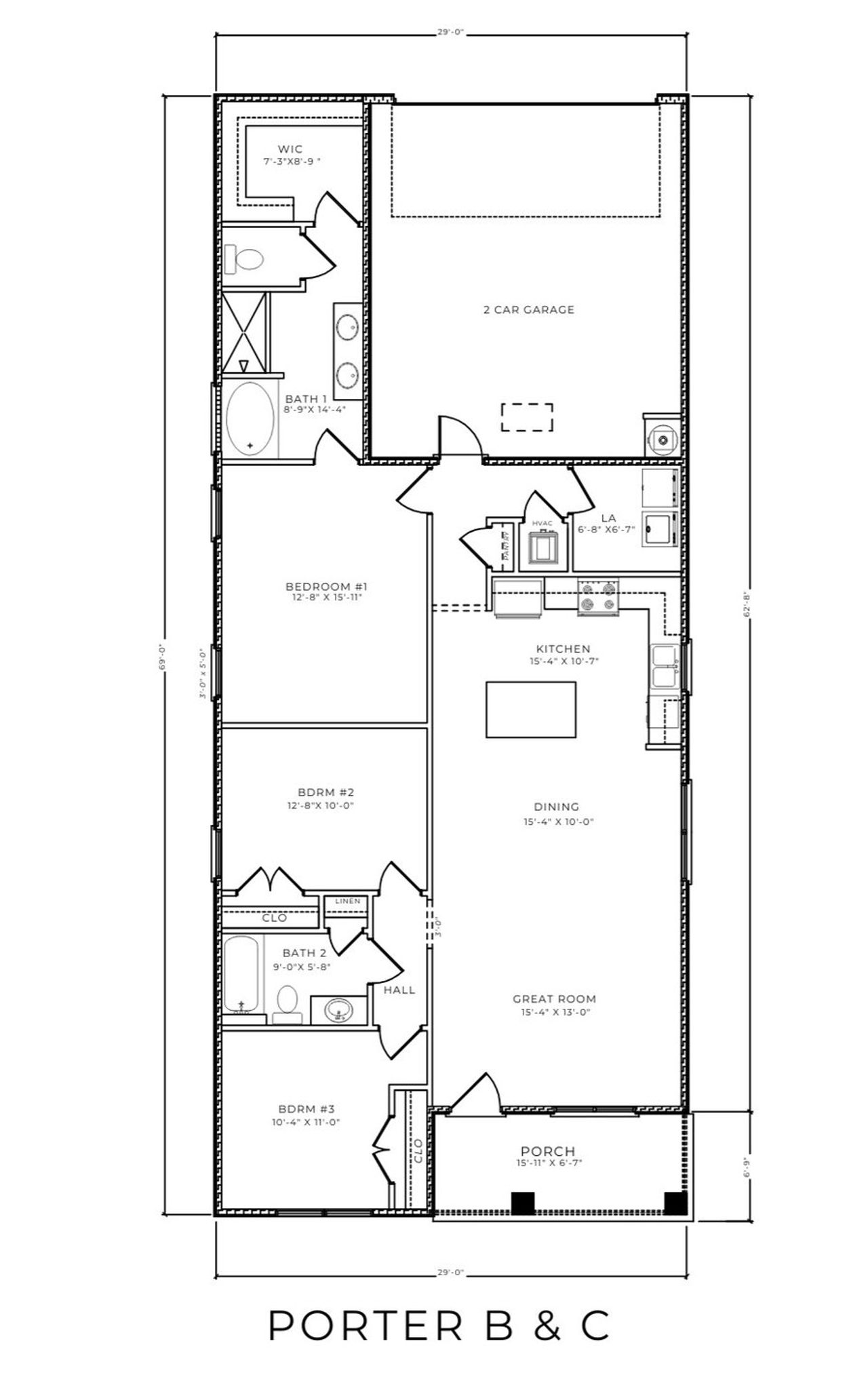 2D floor plan layout for the The Porter by D.R. Horton in Fallschase, Tallahassee, FL (Image 2).