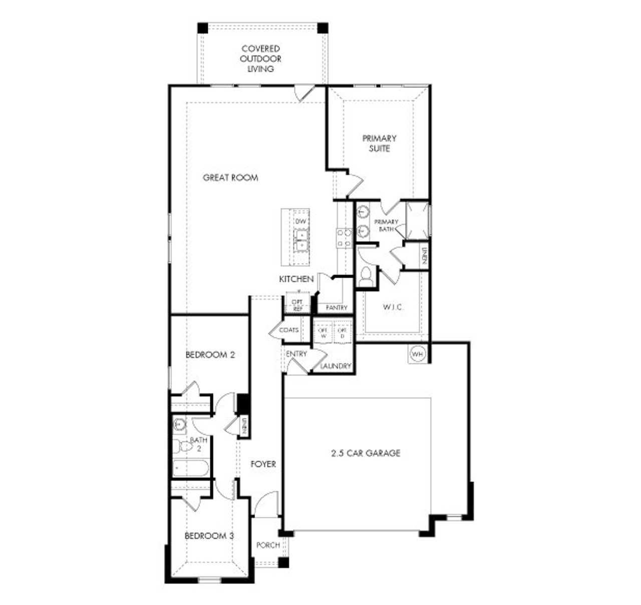 2D floor plan layout for the The Burnett (825) by Meritage Homes in Waterstone Crossing, Kyle, TX (Image 2).
