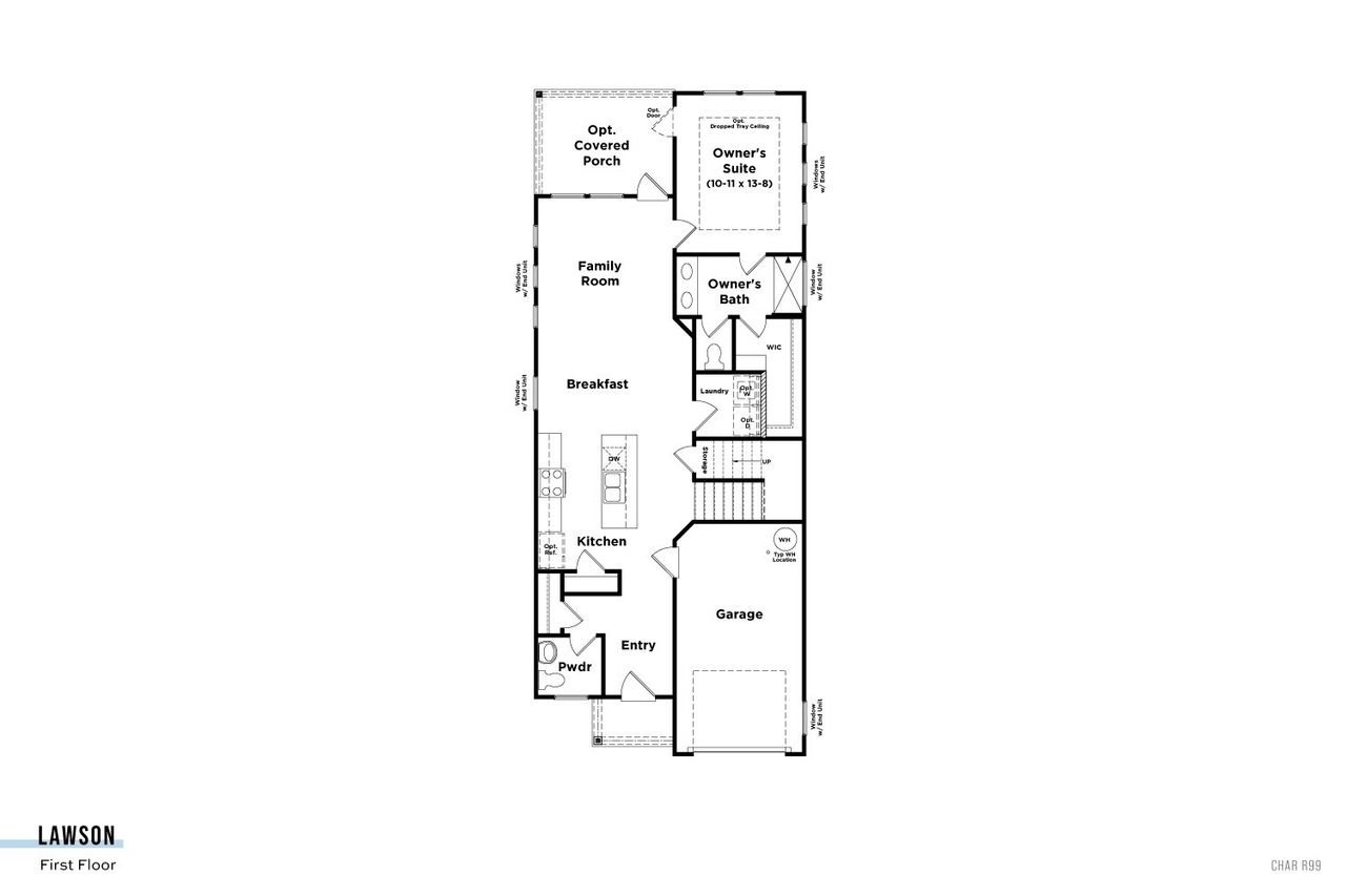 2D floor plan layout for the Lawson by DRB Homes in Townes at Carolina Forest, Myrtle Beach, SC (Image 2).
