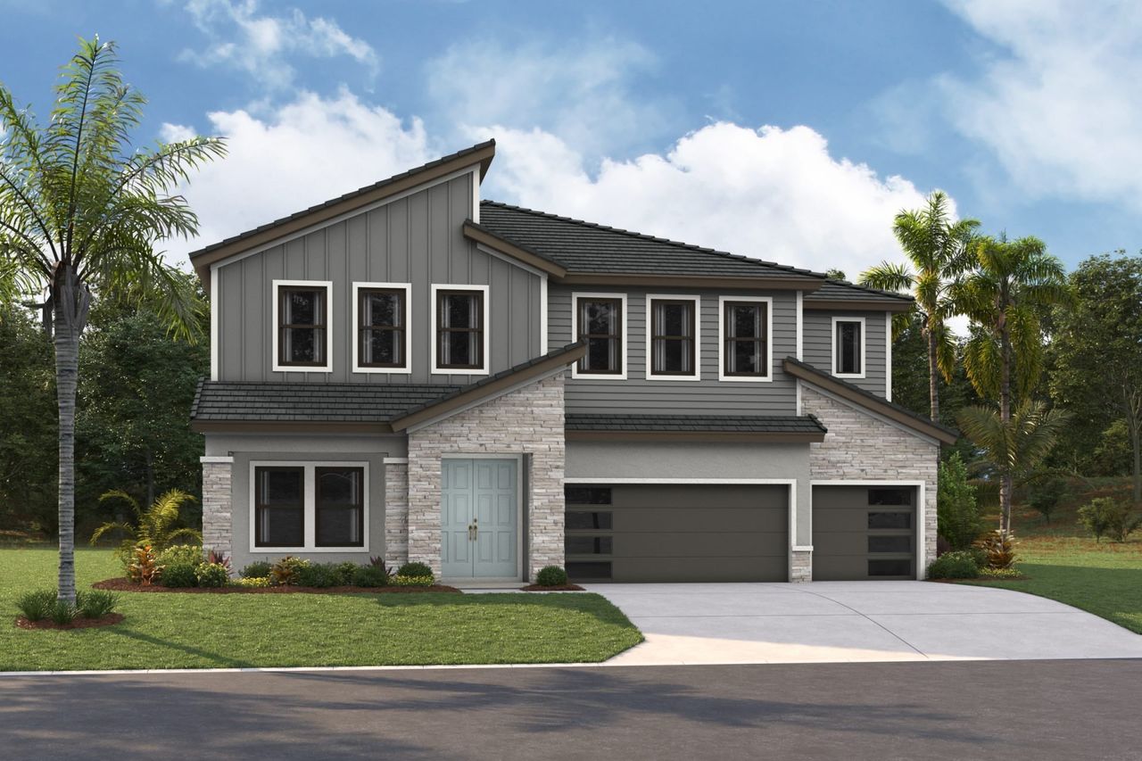 Front exterior of a new home in Two Rivers, Zephyrhills, FL, highlighting curb appeal (Image 2).