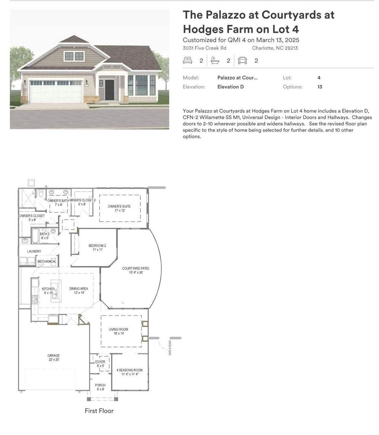 2D floor plan layout of this home in The Courtyards at Hodges Farm, Charlotte, NC (Image 2).