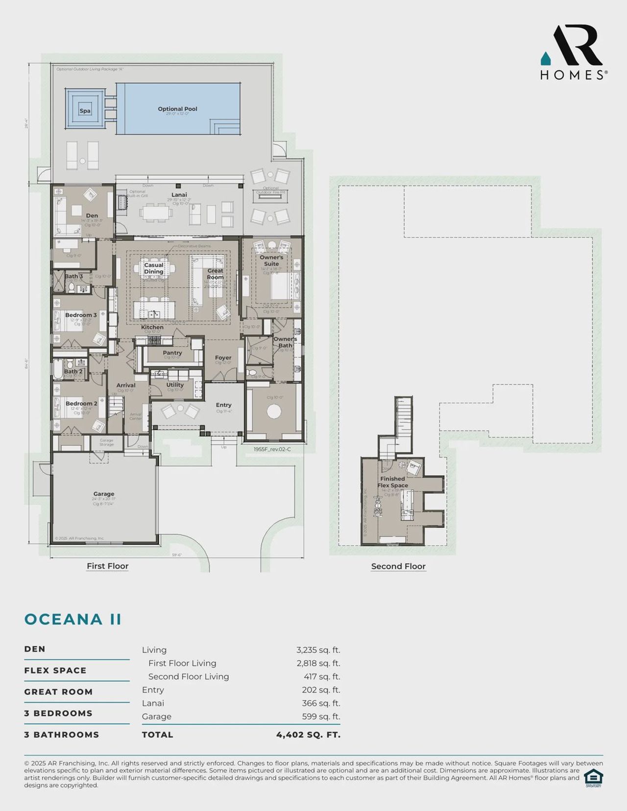 2D floor plan layout for the Oceana II by AR HOMES in Southern Hills Plantation, Brooksville, FL (Image 2).