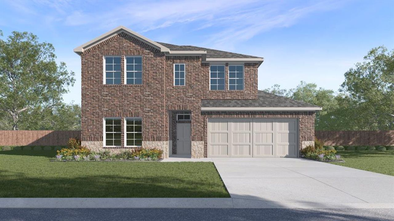 Front exterior of a new home in Bluff Springs, Ferris, TX, highlighting curb appeal (Image 2).