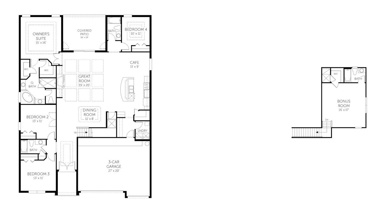 2D floor plan layout for the Avalon With Bonus - 60' Homesites by Dream Finders Homes in Waterlin, St. Cloud, FL (Image 2).