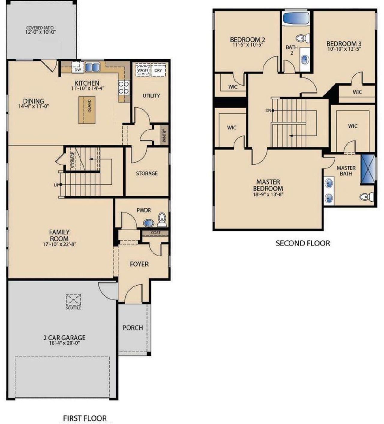Thoughtfully planned two-story layout features spacious living areas and multiple walk-in closets.