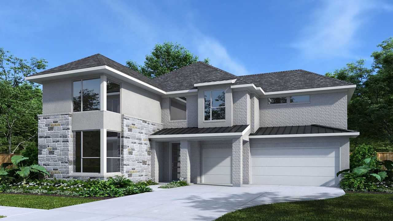 Representative exterior photo of a completed home built from the 3822W by Perry Homes in Fulbrook On Fulshear Creek 60', Fulshear, TX (Image 2). Representative exterior photo of a completed home built from the 3822W by Perry Homes in Fulbrook On Fulshear Creek 60', Fulshear, TX (Image 2).