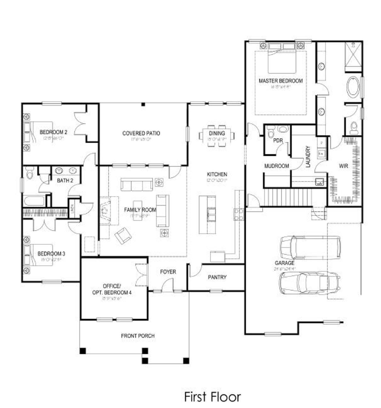 2D floor plan layout of this home in Walker's Pointe, Anderson, SC (Image 2).