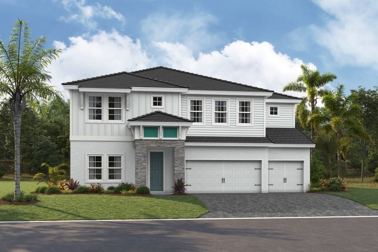 Representative exterior photo of a completed home built from the Granada I by Homes by WestBay in Longleaf at Grand Park, Sarasota, FL (Image 2).